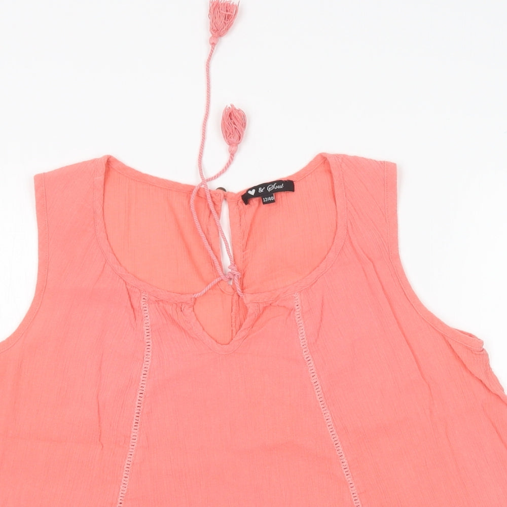 Heart & Soul Womens Pink  Cotton Basic Blouse Size 12 Round Neck