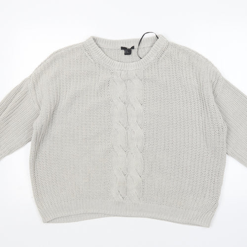 H&M Womens Grey Round Neck  Cotton Pullover Jumper Size M