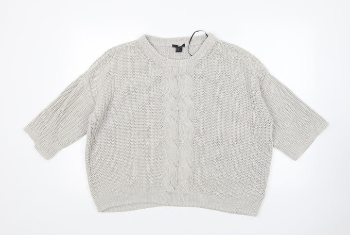 H&M Womens Grey Round Neck  Cotton Pullover Jumper Size M