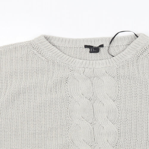 H&M Womens Grey Round Neck  Cotton Pullover Jumper Size M