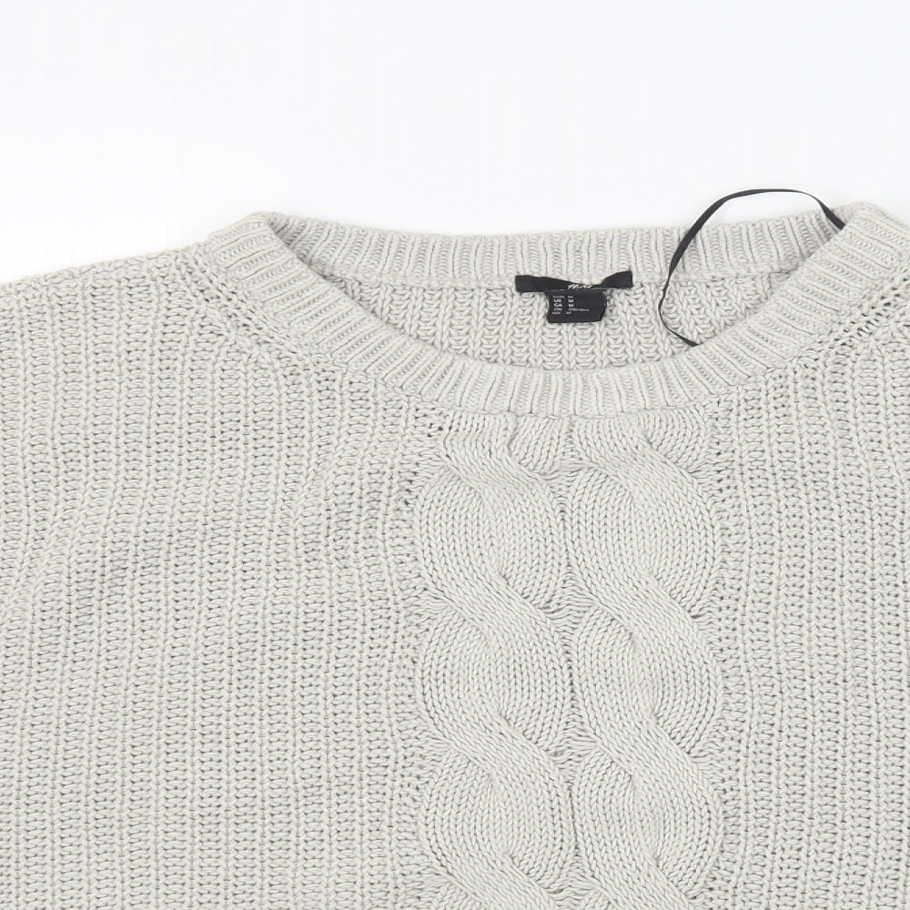 H&M Womens Grey Round Neck  Cotton Pullover Jumper Size M