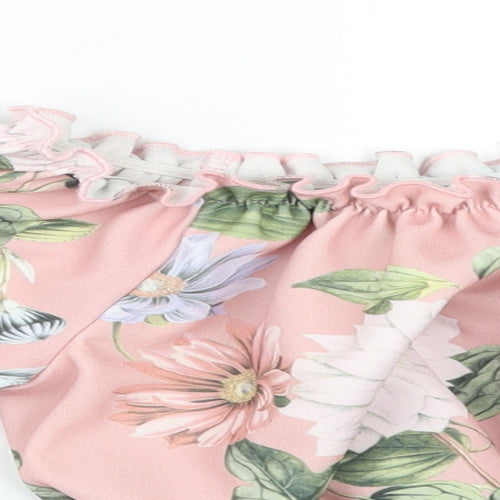 New Look Womens Pink Floral Polyester Basic T-Shirt Size 10 Off the Shoulder