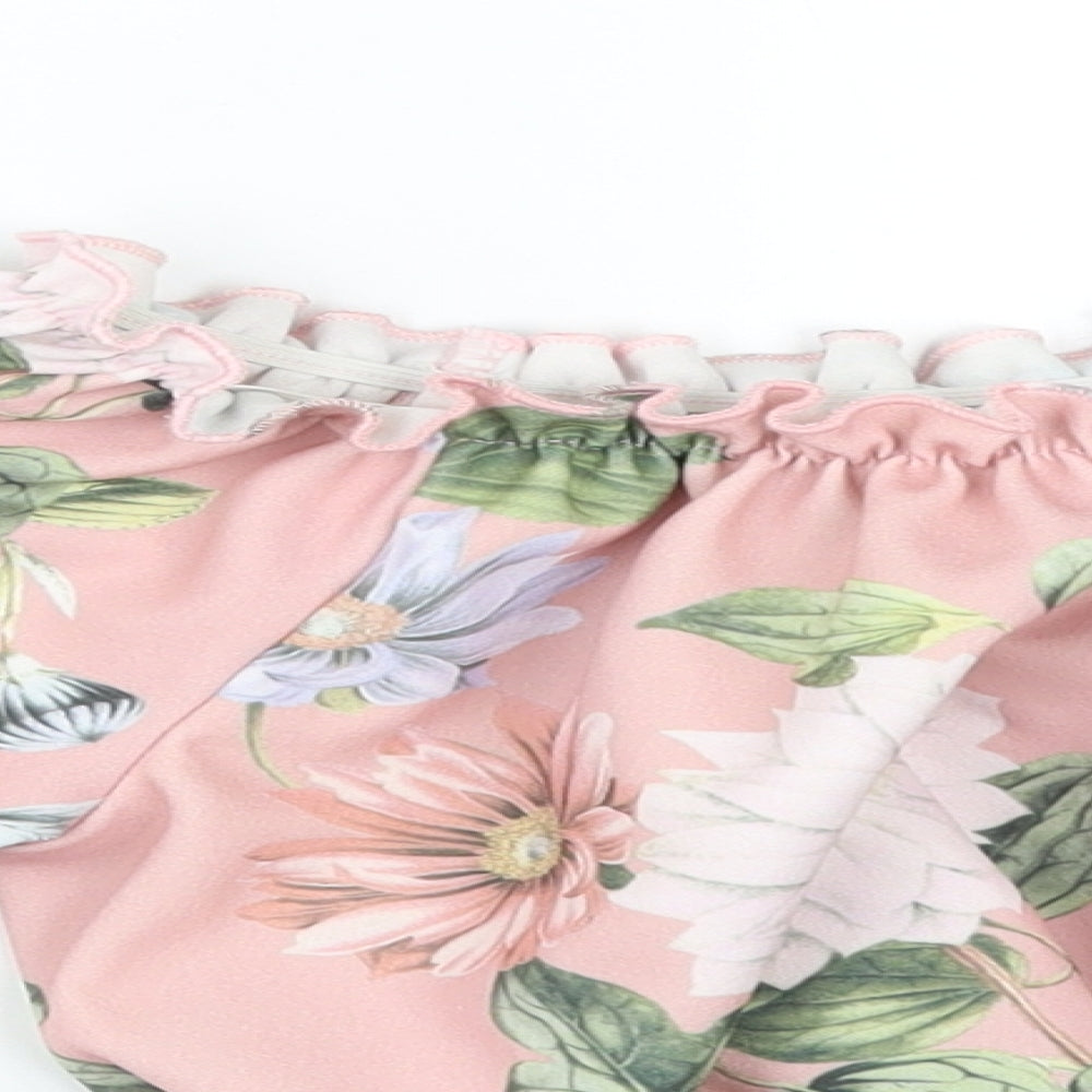 New Look Womens Pink Floral Polyester Basic T-Shirt Size 10 Off the Shoulder