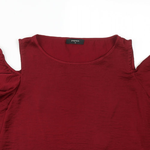 Papaya Womens Red  Polyester Basic T-Shirt Size 12 Round Neck