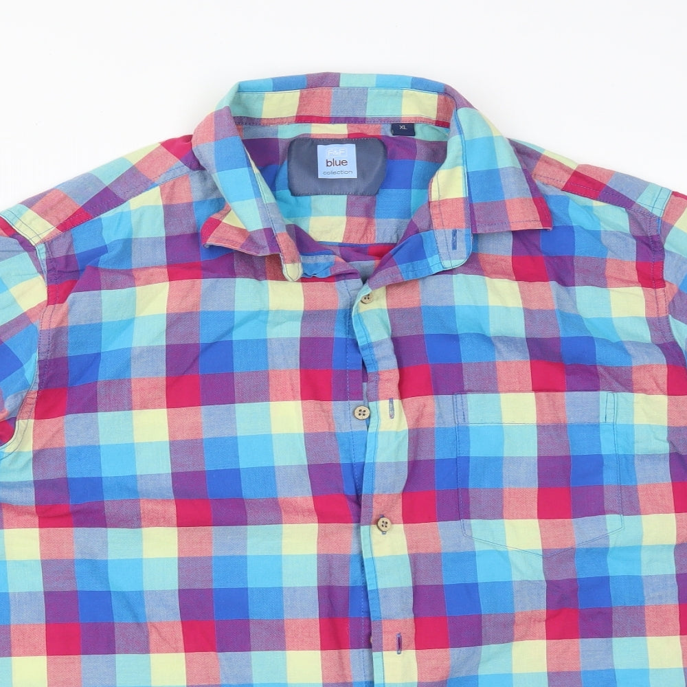 F&F Mens Multicoloured Check Cotton  Button-Up Size XL Collared