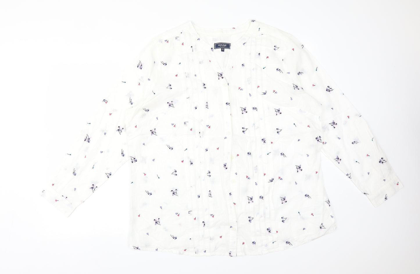 Maine Womens White Floral Cotton Basic Button-Up Size 20 V-Neck