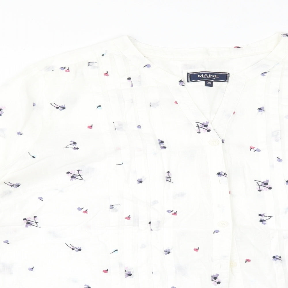 Maine Womens White Floral Cotton Basic Button-Up Size 20 V-Neck
