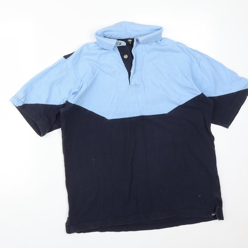 ONE BY ONE  Mens Blue Colourblock Cotton  Polo Size M Collared