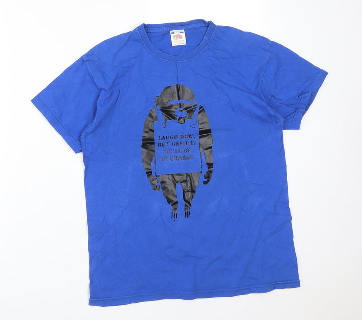 Fruit of the Loom Boys Blue Cotton Basic T-Shirt Size 12-13 Years Crew Neck - MONKEY. LAUGH NOW BUT ONE DAY WE'LL BE IN CHARGE