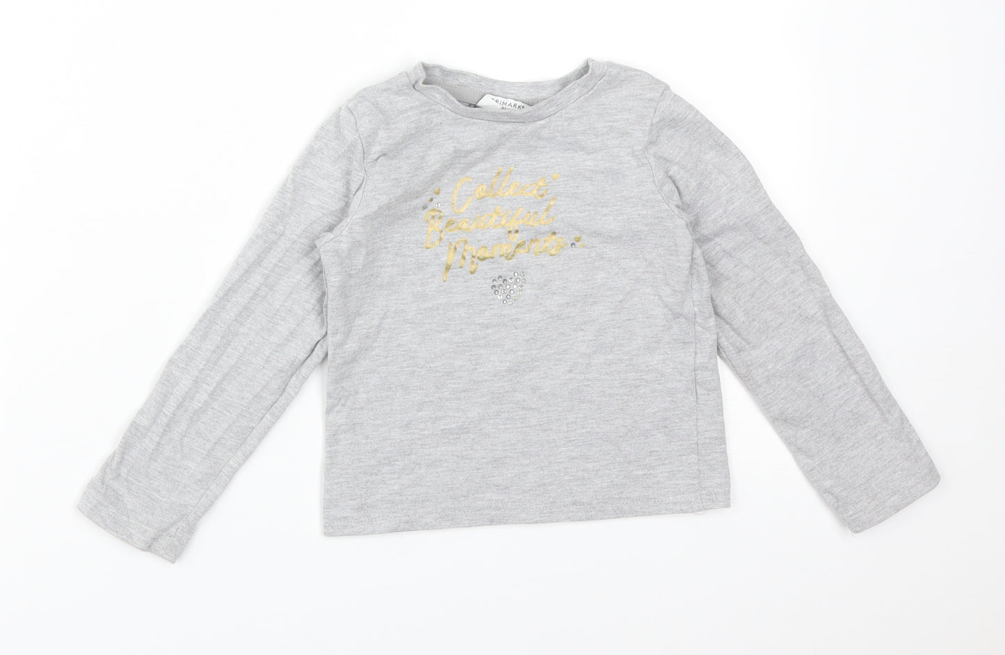Primark Girls Grey  Cotton Basic T-Shirt Size 5-6 Years Round Neck  - COLLECT BEAUTIFUL MOMENTS