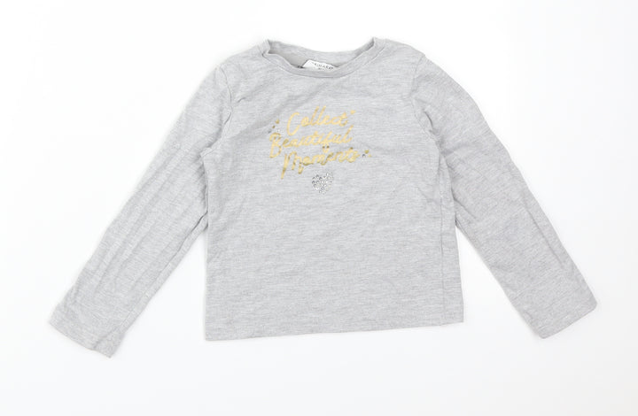 Primark Girls Grey  Cotton Basic T-Shirt Size 5-6 Years Round Neck  - COLLECT BEAUTIFUL MOMENTS