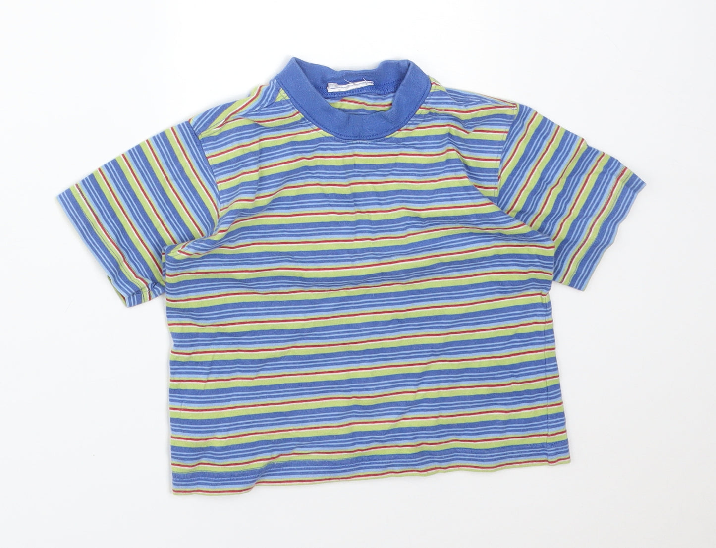 Preworn Boys Multicoloured Striped Cotton Basic T-Shirt Size 18-24 Months Round Neck
