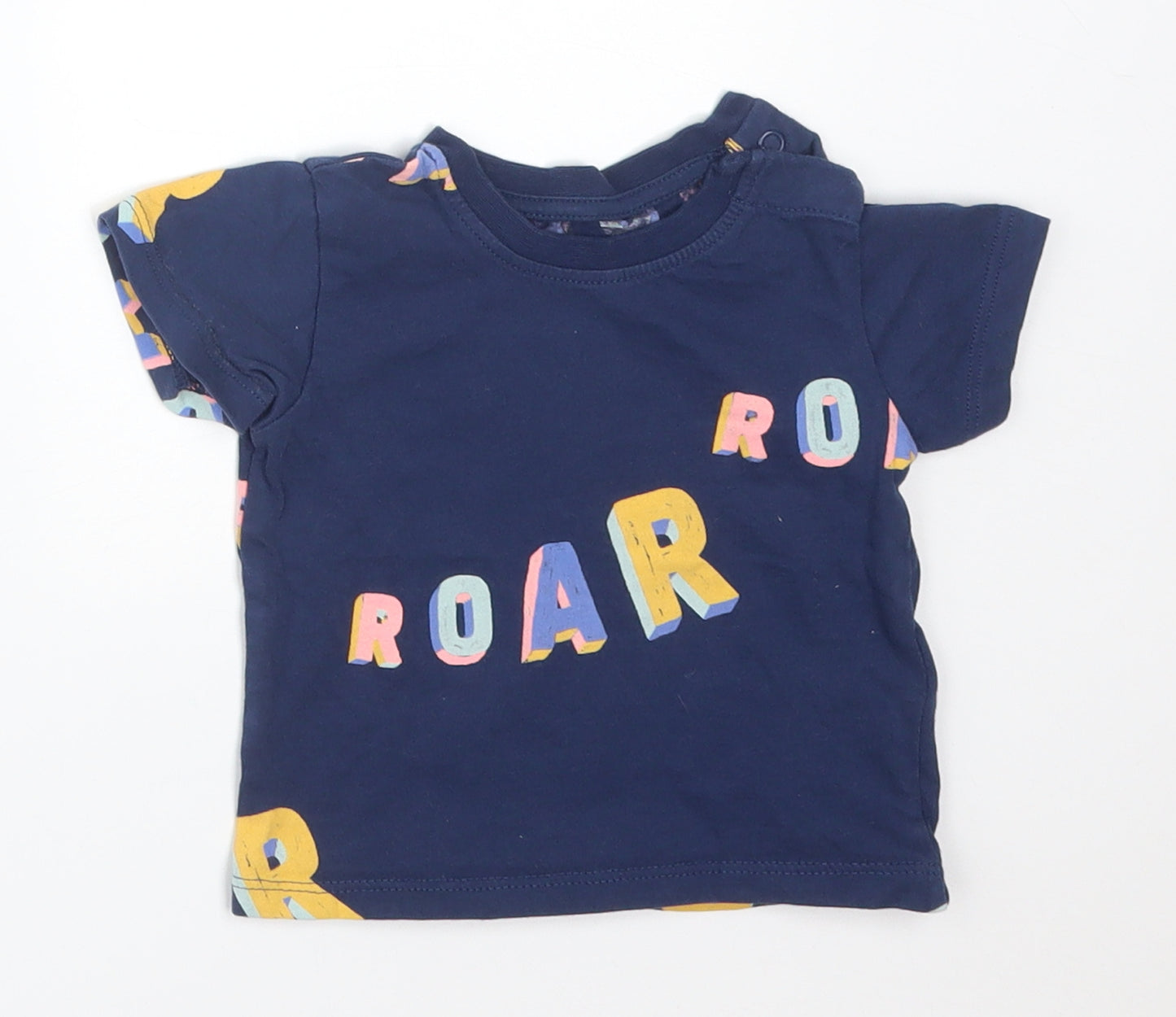 M&S Boys Blue  Cotton Basic T-Shirt Size 0-3 Months Crew Neck  - ROAR