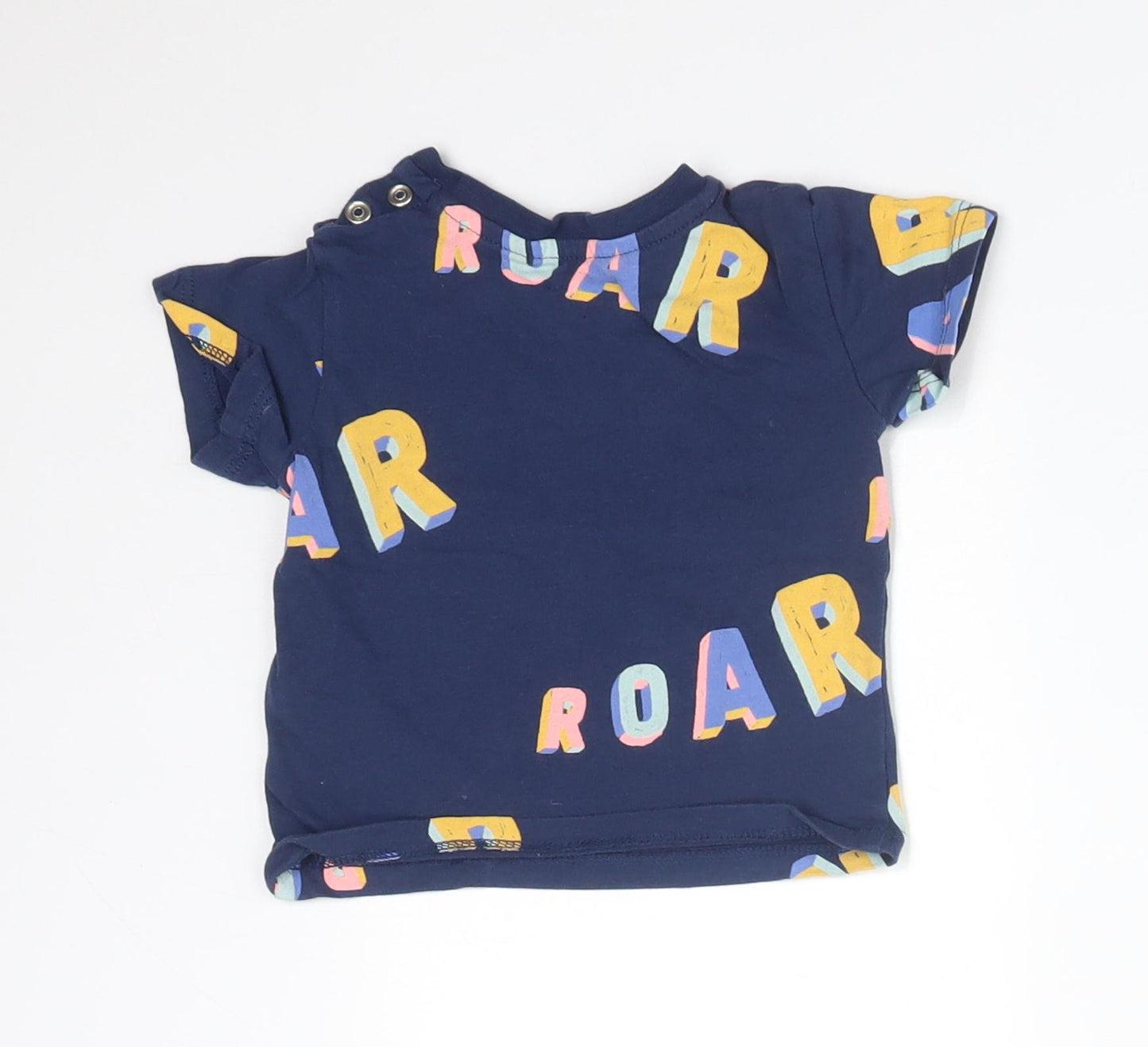 M&S Boys Blue  Cotton Basic T-Shirt Size 0-3 Months Crew Neck  - ROAR