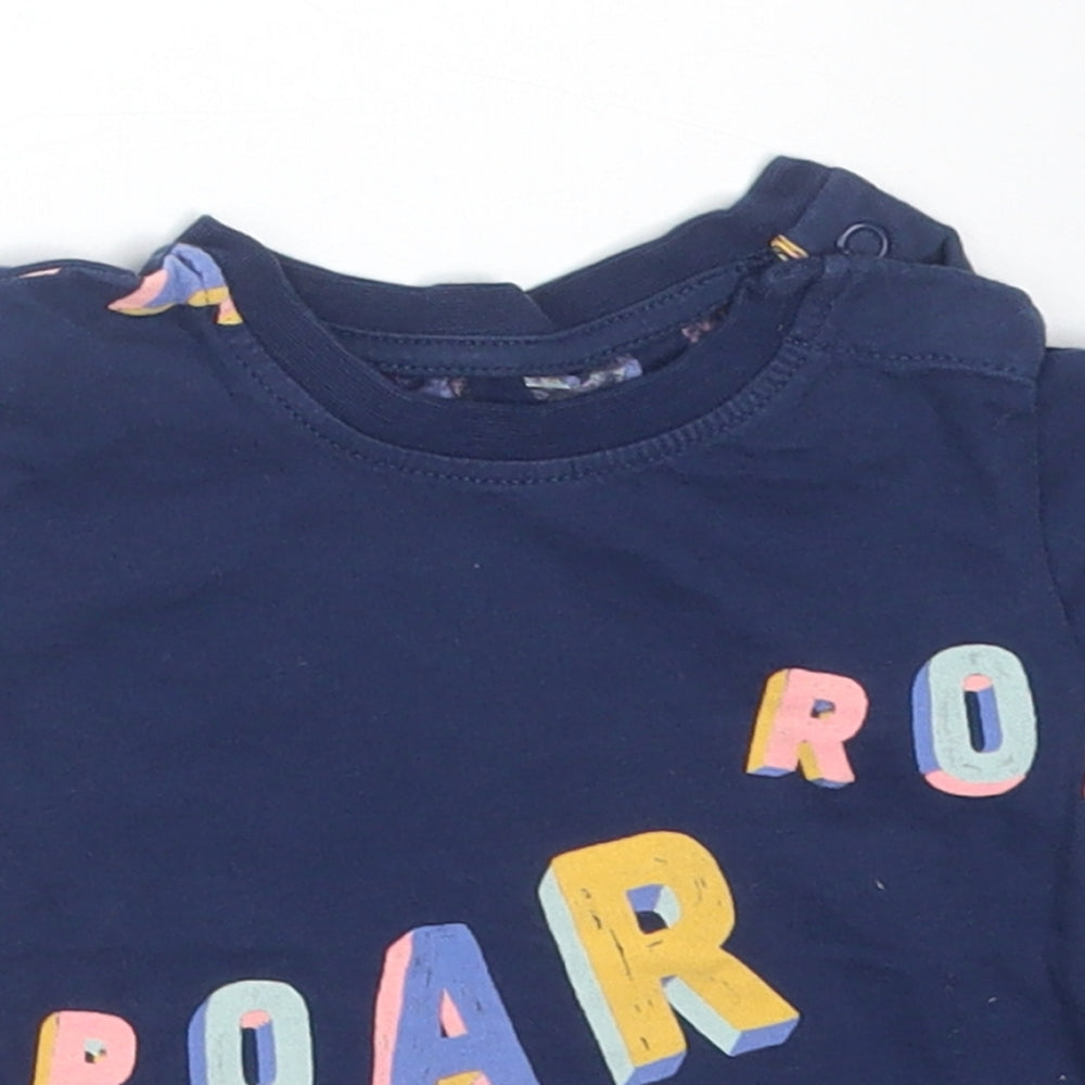 M&S Boys Blue  Cotton Basic T-Shirt Size 0-3 Months Crew Neck  - ROAR