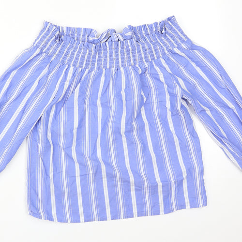 Primark Womens Multicoloured Striped Cotton Basic T-Shirt Size 8 Off the Shoulder