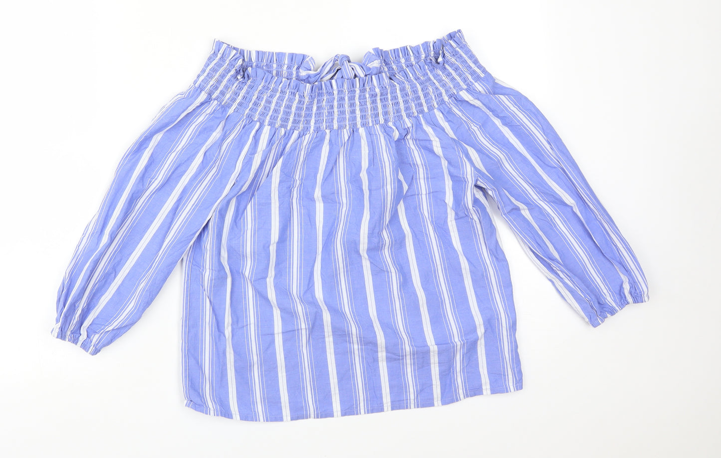 Primark Womens Multicoloured Striped Cotton Basic T-Shirt Size 8 Off the Shoulder