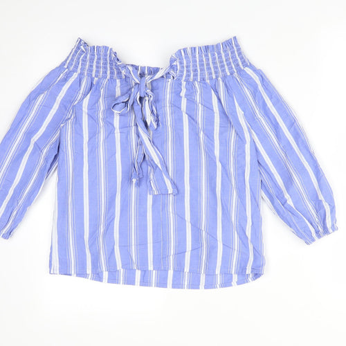 Primark Womens Multicoloured Striped Cotton Basic T-Shirt Size 8 Off the Shoulder