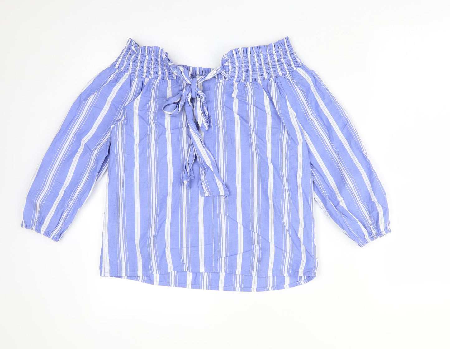 Primark Womens Multicoloured Striped Cotton Basic T-Shirt Size 8 Off the Shoulder