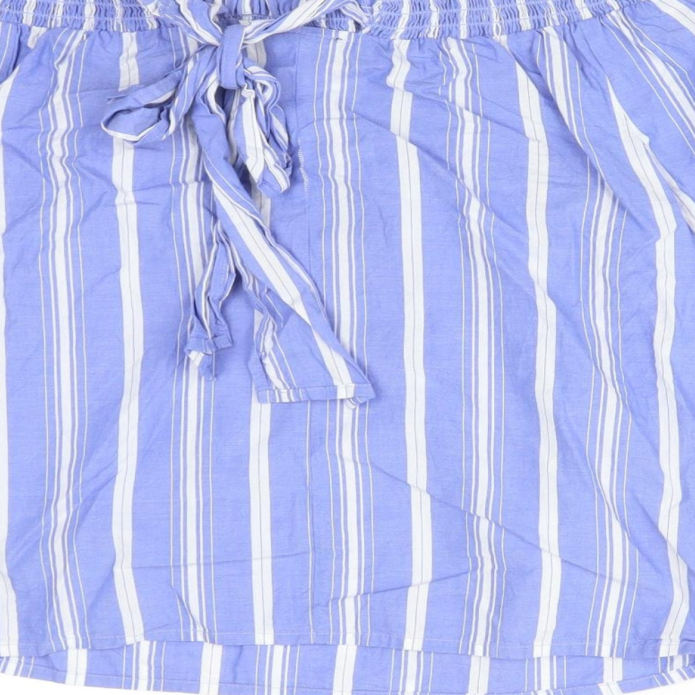 Primark Womens Multicoloured Striped Cotton Basic T-Shirt Size 8 Off the Shoulder