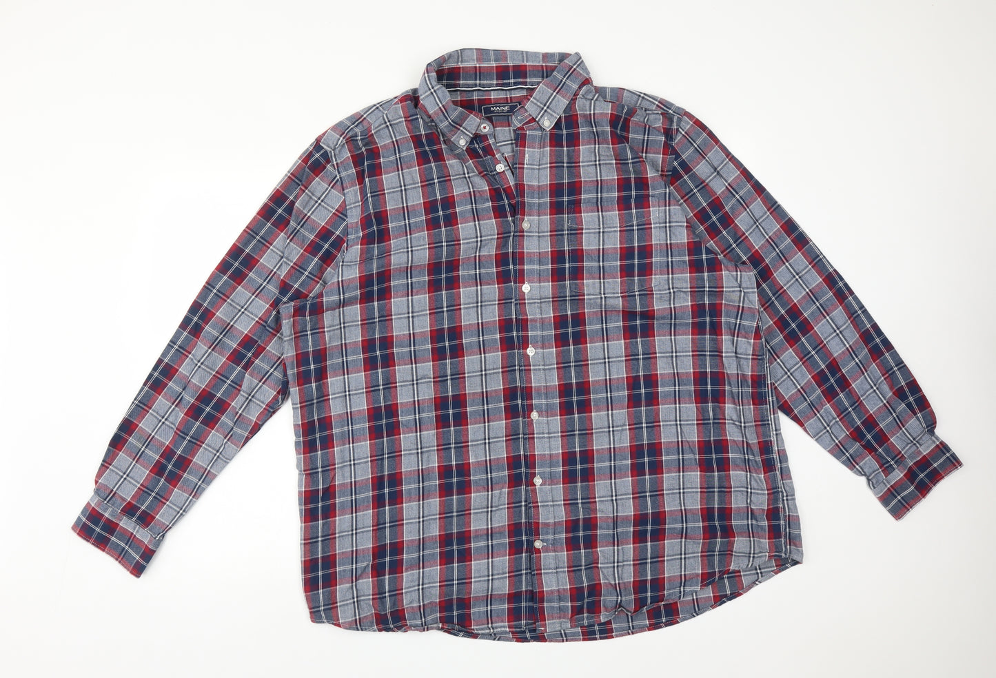 Maine Mens Multicoloured Plaid Cotton  Button-Up Size 2XL Collared