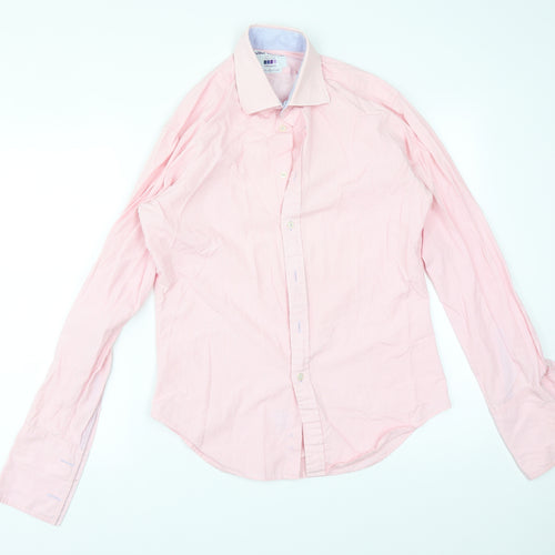 JOHN FRANCOME Mens Pink Striped Cotton  Button-Up Size 15.5 Collared