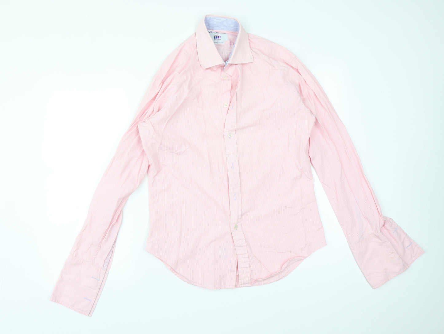 JOHN FRANCOME Mens Pink Striped Cotton  Button-Up Size 15.5 Collared
