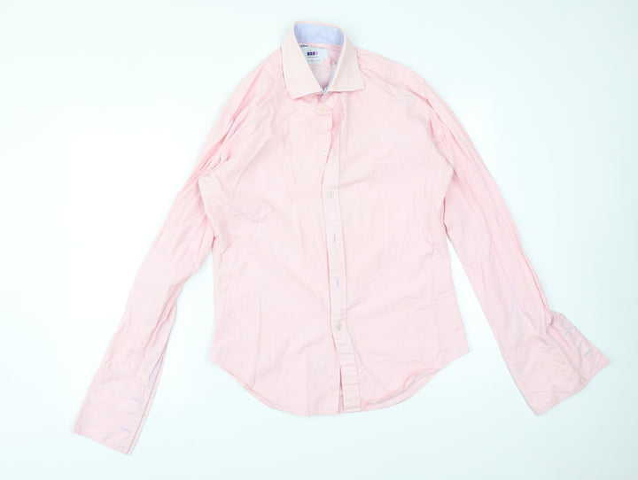 JOHN FRANCOME Mens Pink Striped Cotton  Button-Up Size 15.5 Collared