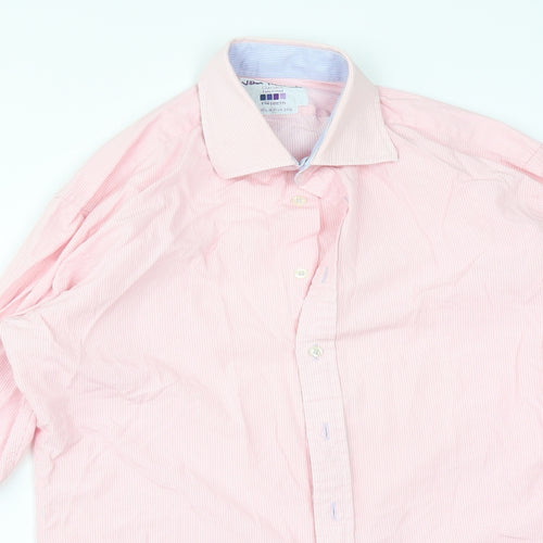 JOHN FRANCOME Mens Pink Striped Cotton  Button-Up Size 15.5 Collared