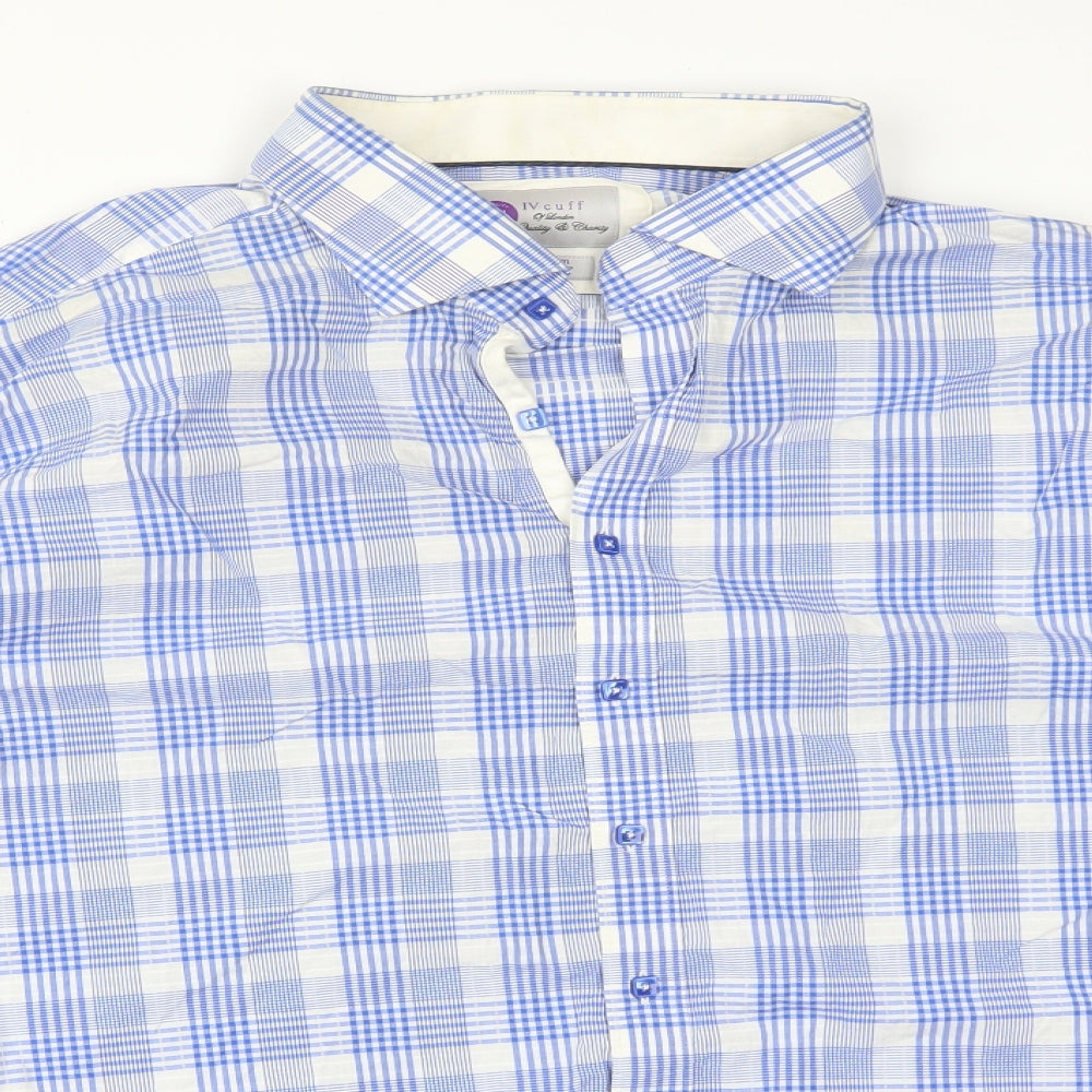 IV CUFF Mens Multicoloured Plaid Cotton  Button-Up Size 19.5 Collared