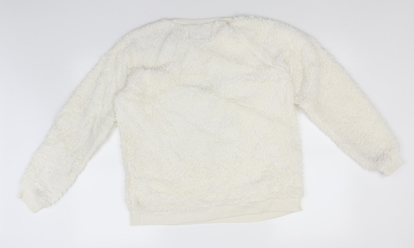 Preworn Mens White Round Neck  Cotton Pullover Jumper Size L   - Gangsta Wrapper, Christmas