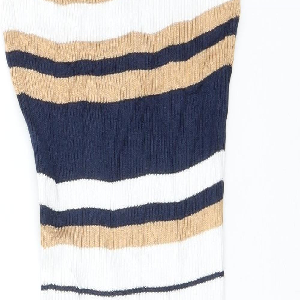 Preworn Womens Blue Striped Viscose Pencil Dress  Size S  Round Neck