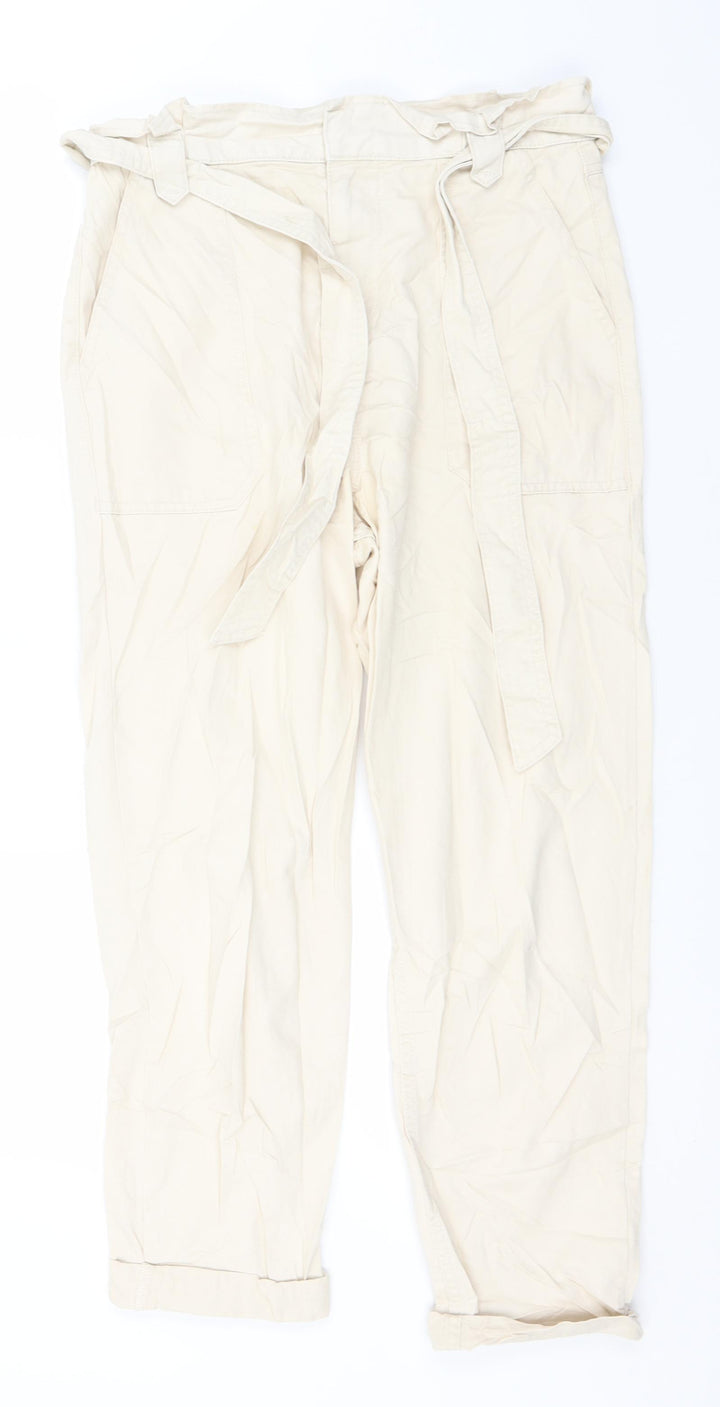 New Look Womens Ivory Cotton Trousers Size 12 L25 in Regular