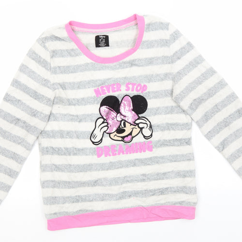 Disney Womens White Round Neck Striped Polyester Pullover Jumper Size 6   - Minnie Mouse