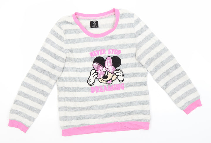 Disney Womens White Round Neck Striped Polyester Pullover Jumper Size 6 - Minnie Mouse