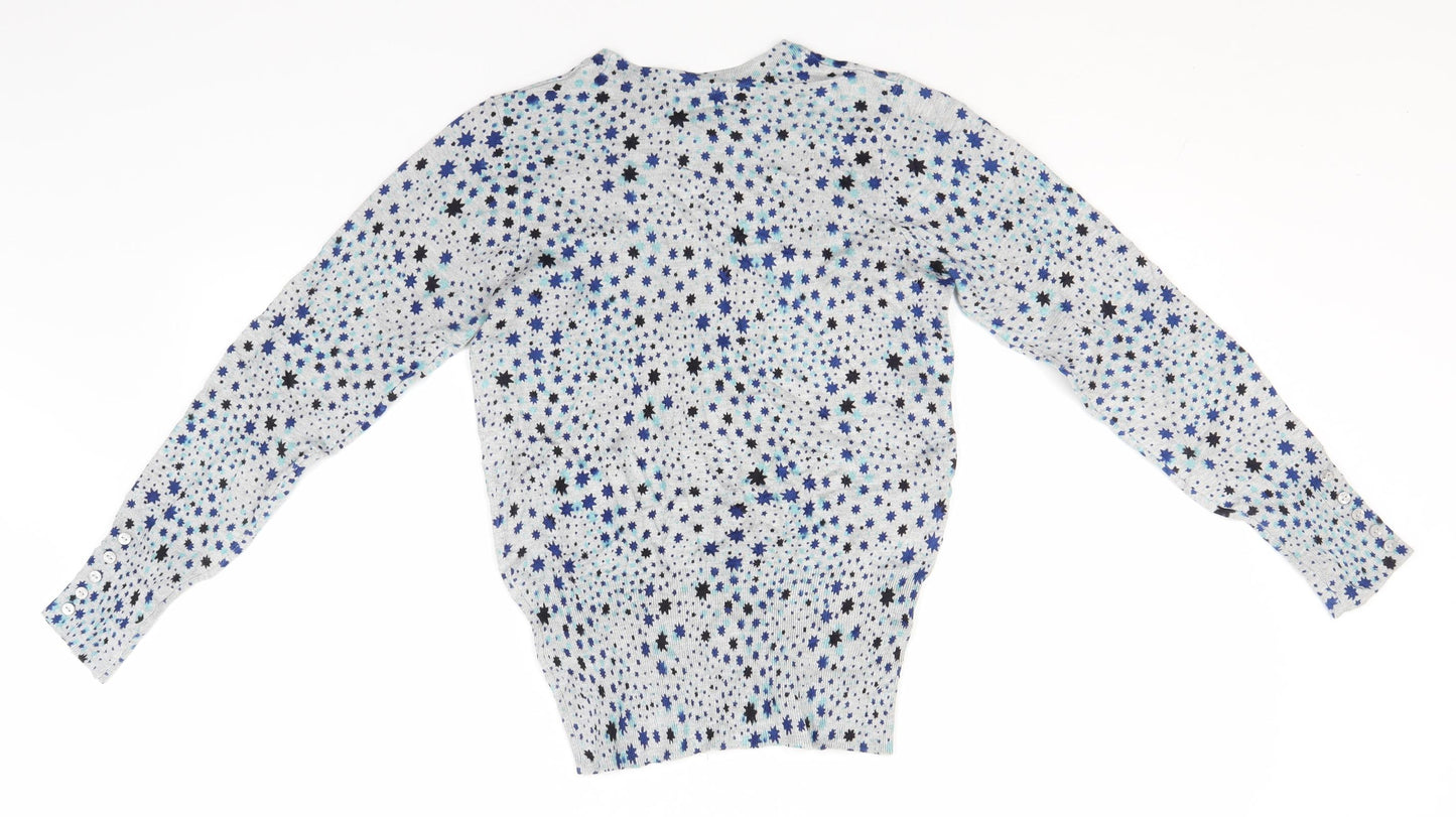 Marks and Spencer Womens Grey Round Neck Geometric Viscose Pullover Jumper Size 8