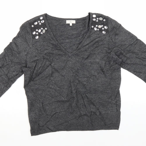 Preworn Womens Grey Round Neck  Viscose Pullover Jumper Size L