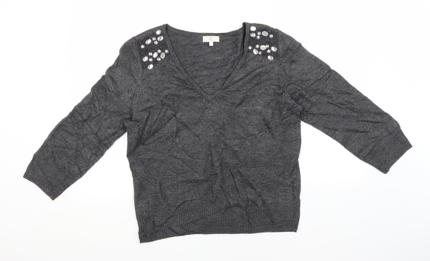 Preworn Womens Grey Round Neck  Viscose Pullover Jumper Size L