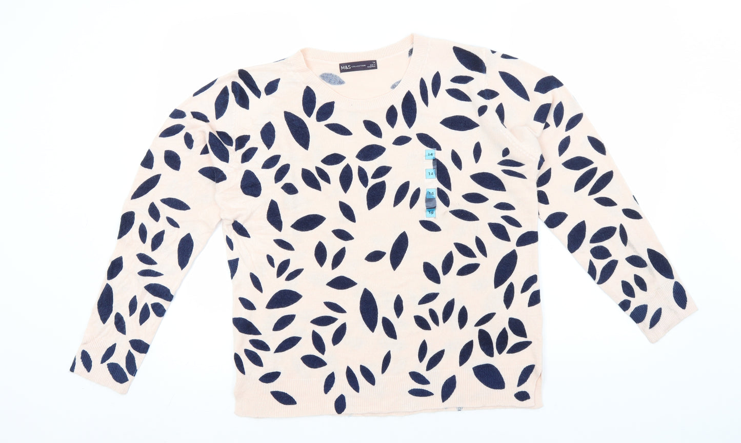 Marks and Spencer Womens Ivory Roll Neck Floral Acrylic Pullover Jumper Size 14