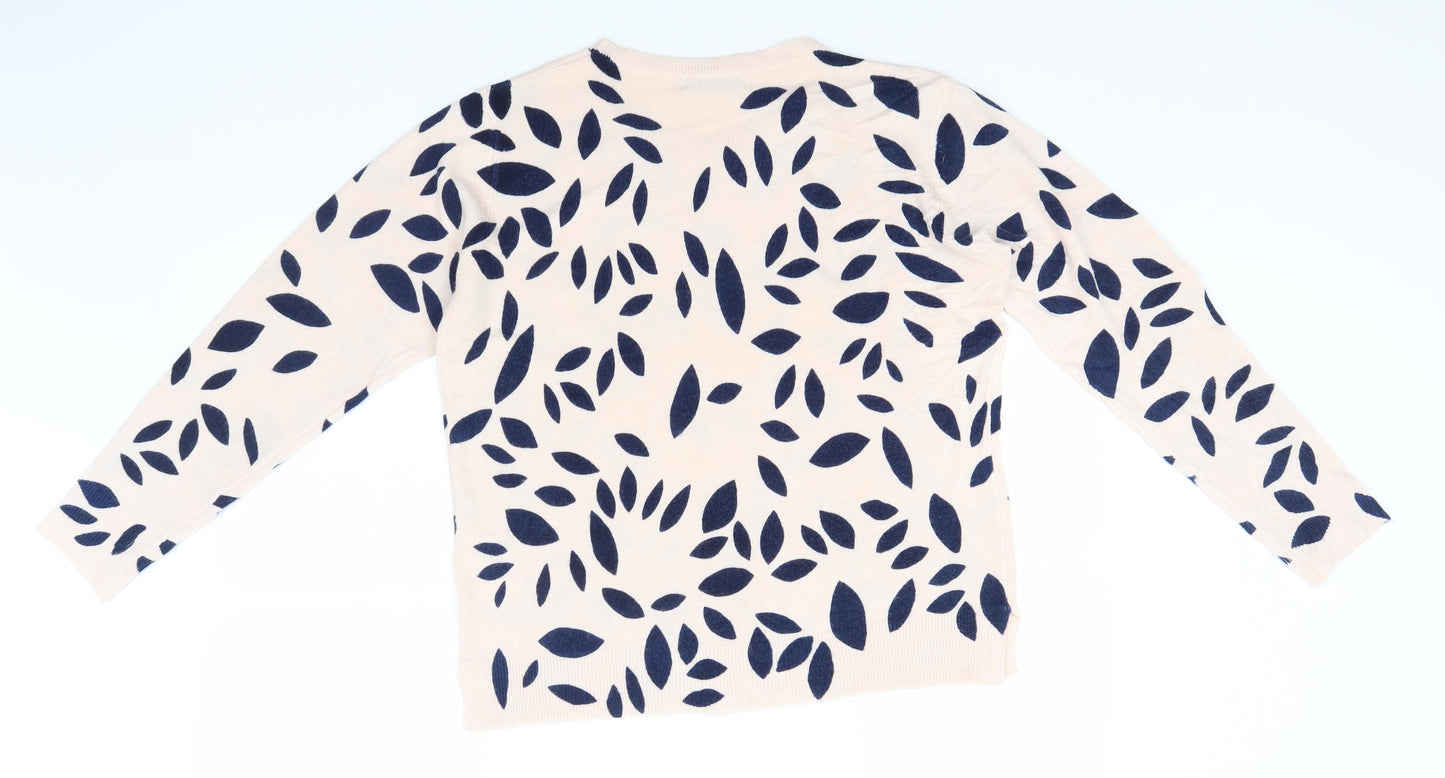 Marks and Spencer Womens Ivory Roll Neck Floral Acrylic Pullover Jumper Size 14
