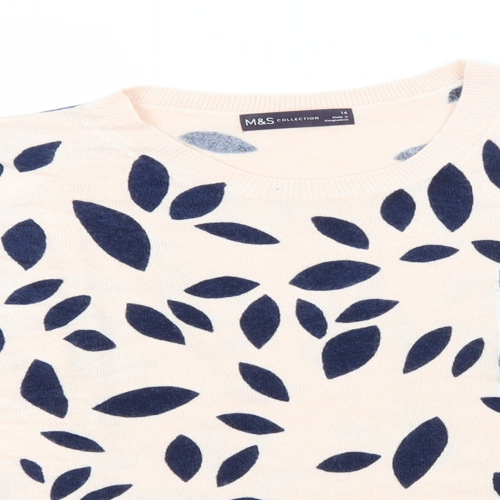 Marks and Spencer Womens Ivory Roll Neck Floral Acrylic Pullover Jumper Size 14