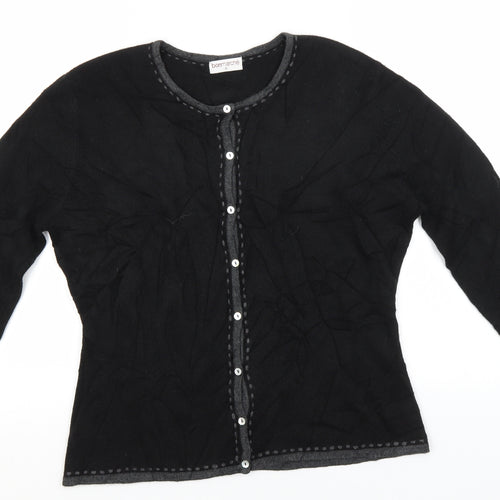 Bonmarché Womens Black Round Neck  Acrylic Cardigan Jumper Size S