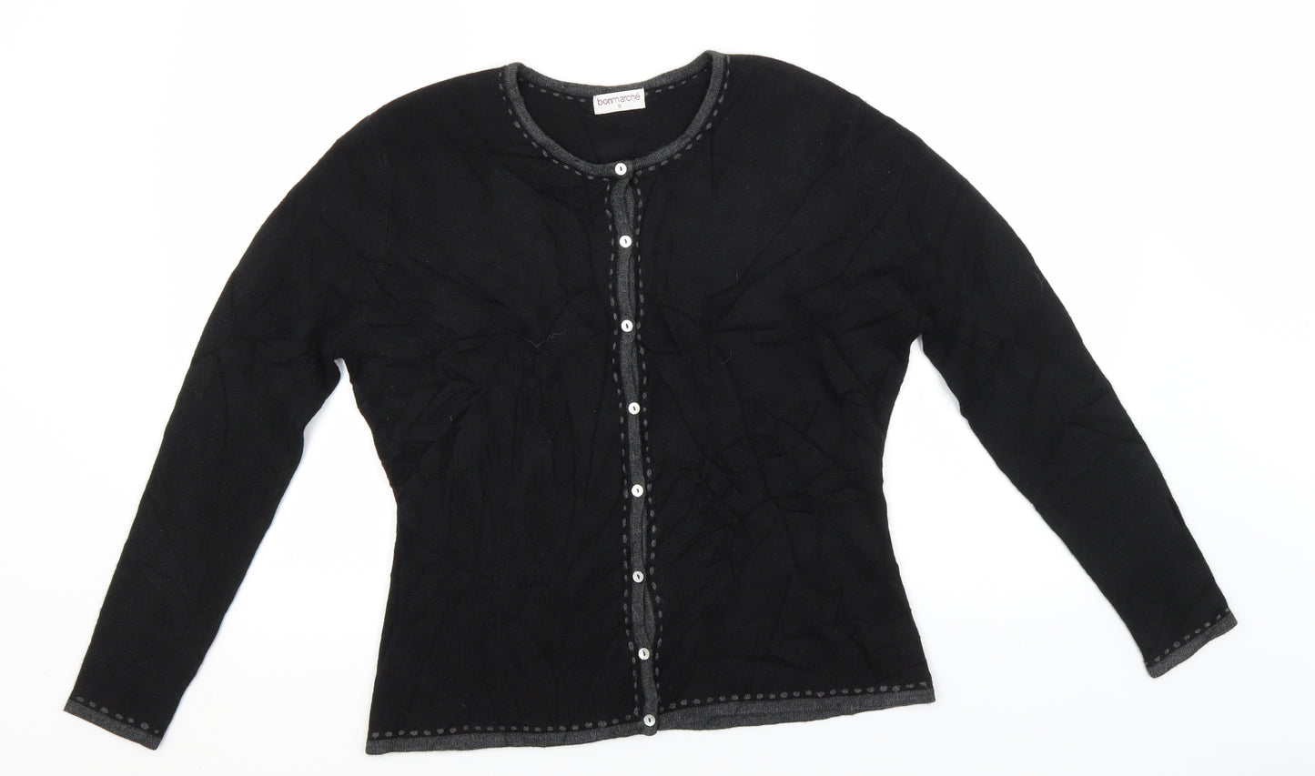 Bonmarché Womens Black Round Neck  Acrylic Cardigan Jumper Size S