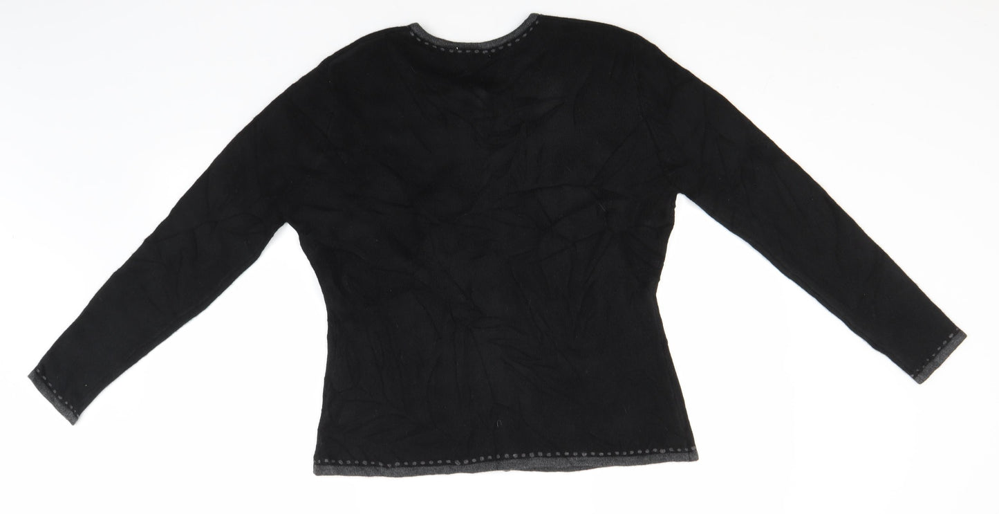 Bonmarché Womens Black Round Neck  Acrylic Cardigan Jumper Size S