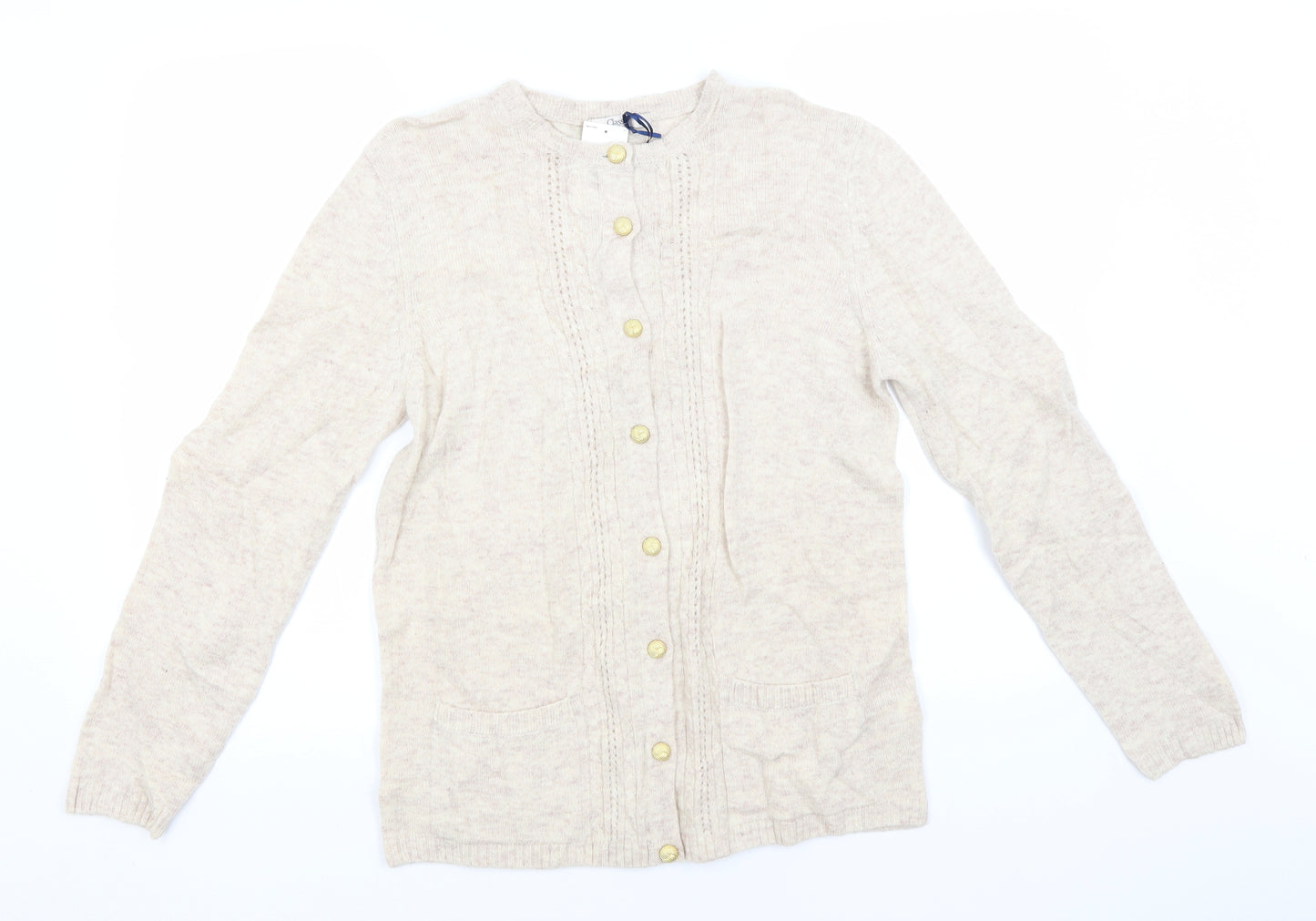Marks and Spencer Womens Beige Round Neck  Wool Cardigan Jumper Size 12