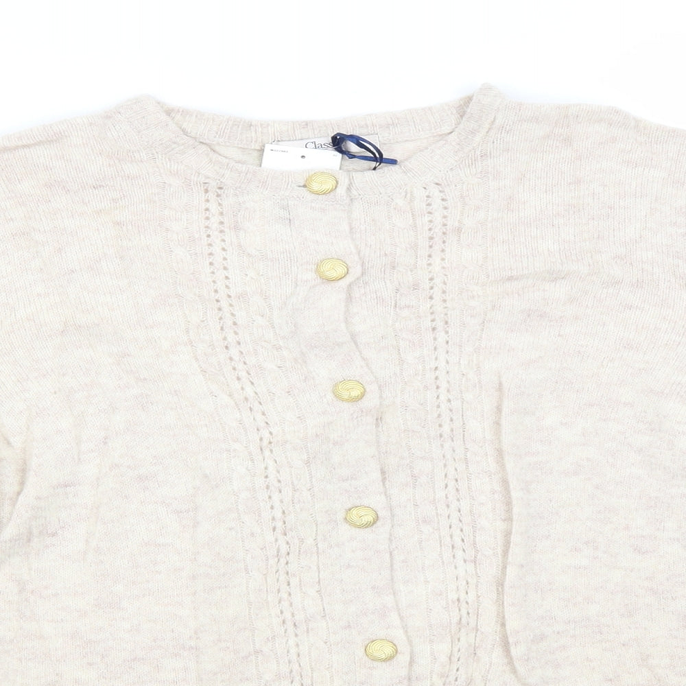Marks and Spencer Womens Beige Round Neck  Wool Cardigan Jumper Size 12