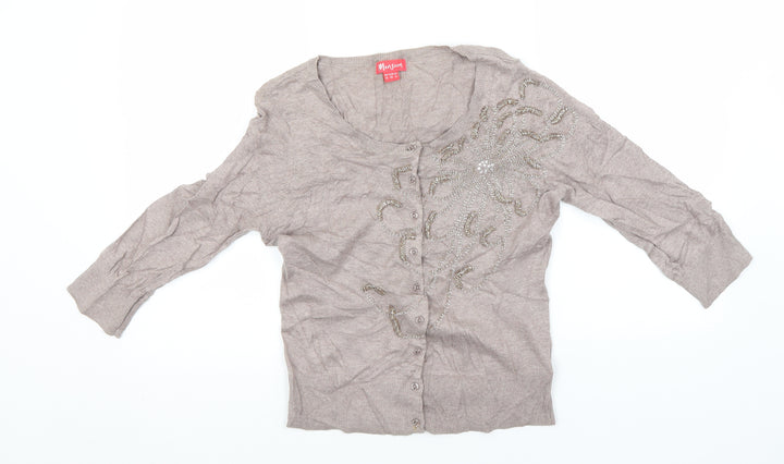 Monsoon Womens Grey Round Neck Cotton Cardigan Jumper Size 12