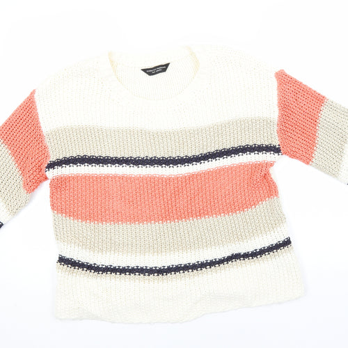 Dorothy Perkins Womens Pink Round Neck Striped Acrylic Pullover Jumper Size 16
