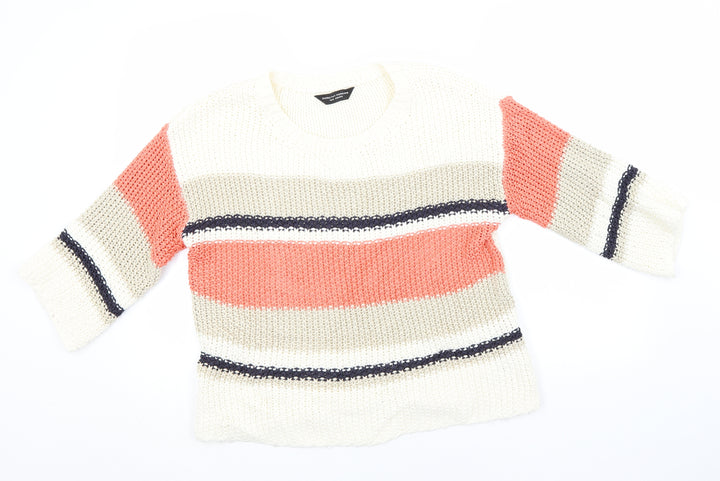 Dorothy Perkins Womens Pink Round Neck Striped Acrylic Pullover Jumper Size 16