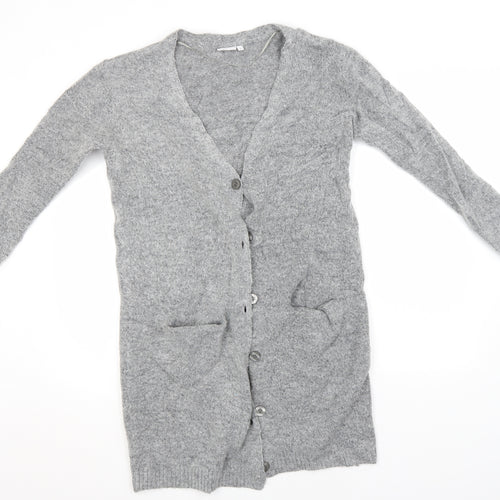 Preworn Womens Grey Round Neck  Acrylic Cardigan Jumper Size S